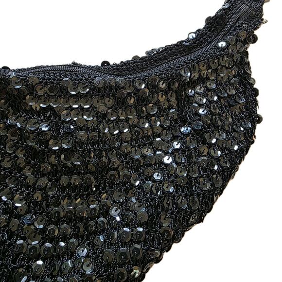 Vintage Bisou Bisou Y2k Black Sequin Shoulder Bag Purse Mermaidcore Euro Summer - Picture 1 of 6
